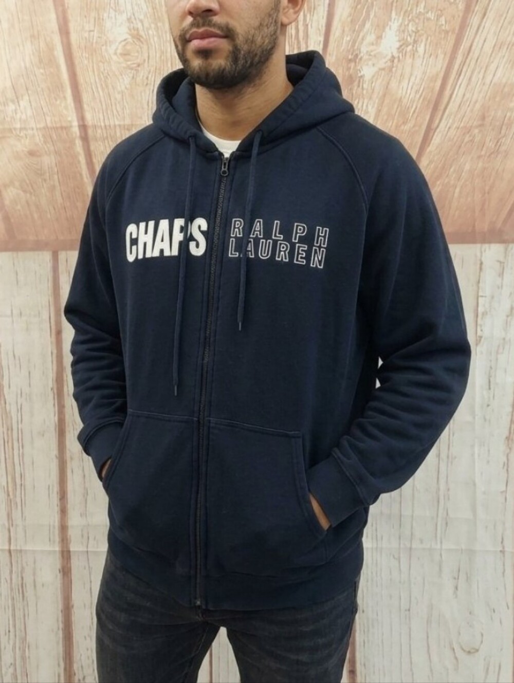 Chaps Ralph Lauren Full Zip-Up Hoodie with White Logo Spellout